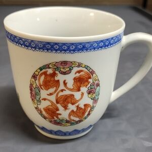 Vintage Chinese tea mug red bat (fu) pattern good fortune and happiness